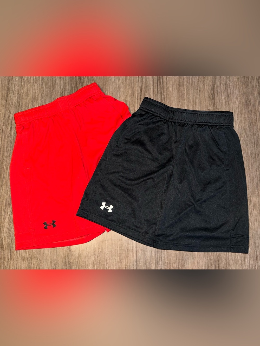 Under Armour Kids' Red and Black Athletic Shorts - 2-Pack, YM, EUC